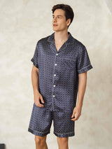 [Navy Ginkgo] SilkSilky  Short Sleeve Lapel Collar Men's Pajamas 004