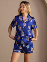 [Navy Seahorse] SilkSilky  Short Sleeve Lapel Collar Women's Pajamas 004
