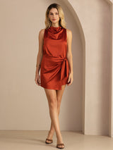 [Caramel] SilkSilky  Sleeveless Cowl Neck Dress 006