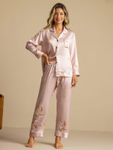 [Pink] SilkSilky  Long Sleeve Lapel Collar Women's Pajamas 006