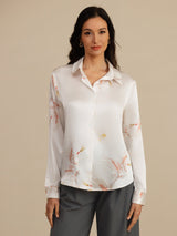 [White] SilkSilky  Long Sleeve Lapel Collar Women's Shirt 001