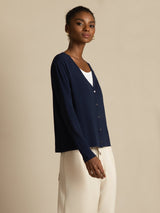 [Dark Blue] SilkSilky Long Sleeve Women's Cardigan 006