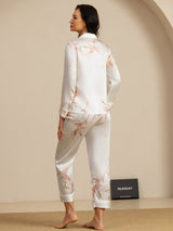 [White] SilkSilky  19Momme Long Sleeve Notch Collar Women's Pajamas 002