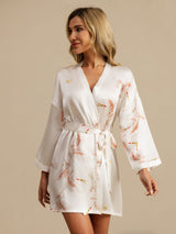 [White] SilkSilky  3/4 Sleeve Women's Robe 001