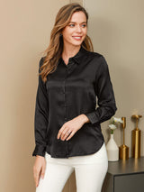 [Black] SilkSilky  Long Sleeve Lapel Collar Women's Shirts 001
