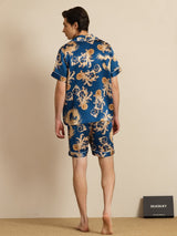 [Navy Dragon] SilkSilky  Short Sleeve Lapel Collar Men's Pajamas 002