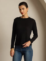 [Black] SilkSilky  Long Sleeve Crew Neck Women's T-Shirt 001