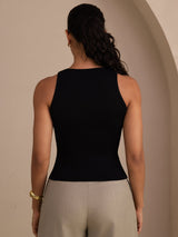 [Black] SilkSilky  Sleeveless Deep V Neck Camisole Top 002