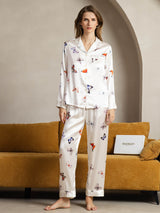 [White Butterfly] SilkSilky  Long Sleeve Lapel Collar Women's Pajamas 001