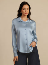 [Grayish Blue] SilkSilky  Long Sleeve Lapel Collar Women's Shirts 001