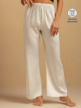 White washable silk wide leg sleep pants with elastic waist