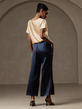[Champagne] SilkSilky  19Momme Stretch Silk Charmeuse Short Sleeve Boat Neck Women's T-Shirt 013