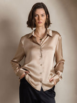 [Champagne] SilkSilky  Long Sleeve Lapel Collar Women's Shirt 001