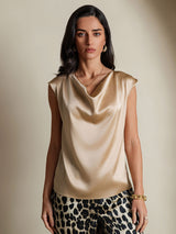 [Champagne] SilkSilky  Cap Sleeve Cowl Neck Women's T-Shirt 001