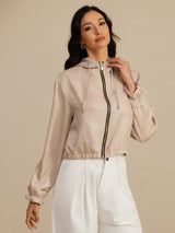 [Tan] SilkSilky  Long Sleeve Hooded Women's Outerwear 003