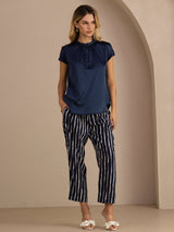 [Dark Blue] SilkSilky  Short Sleeve Split Women's Blouse 006
