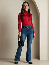 [Wine] SilkSilky  Long Sleeve Turtle Neck Women's T-Shirt 007