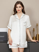 [White] SilkSilky  Short Sleeve Lapel Collar Women's Pajamas 001