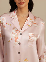 [Pink] SilkSilky  19Momme Long Sleeve Notch Collar Nightshirt 005
