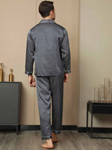 [Navy Ginkgo] SilkSilky  Long Sleeve Lapel Collar Men's Pajamas 002