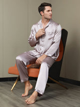 [Pale Mauve] SilkSilky  Long Sleeve Lapel Collar Men's Pajamas 001