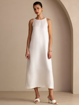 [White] SilkSilky  Sleeveless Crew Neck Dress 001