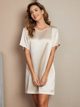 [Champagne] SilkSilky  Short Sleeve Round Neck Nightgown 001