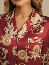 [Wine Dragon] SilkSilky  Long Sleeve Lapel Collar Women's Pajamas 004