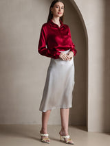 [Wine] SilkSilky  Long Sleeve Lapel Collar Women's Shirts 006