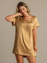 [Tan] SilkSilky  Short Sleeve Round Neck Nightgown 006