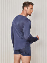 [Dark Blue] SilkSilky  Long Sleeve Round Neck Men's T-Shirt 002