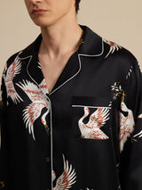 [Black] SilkSilky  Long Sleeve Lapel Collar Men's Pajamas 005
