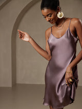 [Purple Gray] SilkSilky  Spaghetti Strap V Neck Dress 003