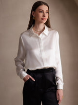 [White] SilkSilky  Long Sleeve Lapel Collar Women's Shirts 001