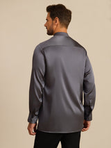 [Dark Gray] SilkSilky Long Sleeve Stand Collar Men''s Shirt 002