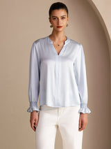 [Sky Blue] SilkSilky  Long Sleeve Split Women's Blouse 003