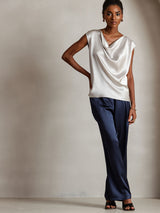 [Light Gray] SilkSilky  Cap Sleeve Cowl Neck Women's T-Shirt 003