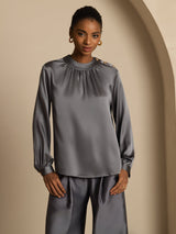 [Dark Gray] SilkSilky  Long Sleeve Round Neck Women's Blouse 001