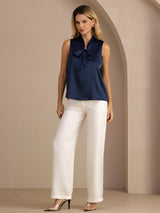[Dark Blue] SilkSilky  Sleeveless Tie Neck Camisole Top 008