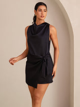 [Black] SilkSilky  Sleeveless Cowl Neck Dress 004