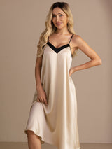 [Brown Rice] SilkSilky  Spaghetti Strap V Neck Nightgown 006