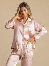 [Pink] SilkSilky  Long Sleeve Lapel Collar Women's Pajamas 008