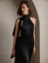 [Black] SilkSilky  Sleeveless Tie Neck Dress 003