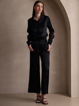[Black] SilkSilky  Long Sleeve Lapel Collar Women's Shirts 007
