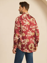 [Wine Dragon] SilkSilky Long Sleeve Lapel Collar Men's Shirt 002