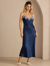 [Blue] SilkSilky  Spaghetti Strap V Neck Dress 005