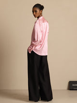 [Pink Stripe] SilkSilky  Long Sleeve Lapel Collar Women's Shirts 007