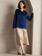 [Dark Blue] SilkSilky  Long Sleeve Lapel Collar Women's Shirts 005