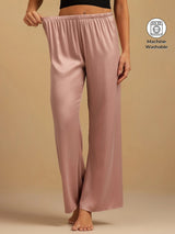Blush pink washable silk wide-leg sleep pants with elastic waist