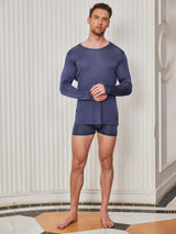 [Dark Blue] SilkSilky  Long Sleeve Round Neck Men's T-Shirt 005
